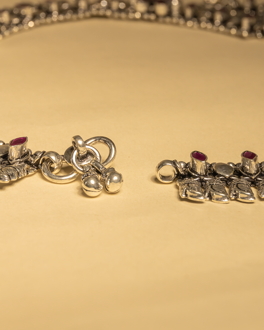 925 Silver Floral Antique Anklet with Ruby Stones | Hardik Jewels
