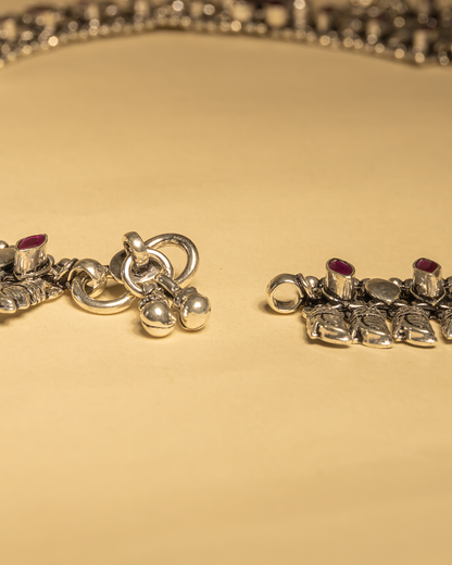 925 Silver Floral Antique Anklet with Ruby Stones | Hardik Jewels