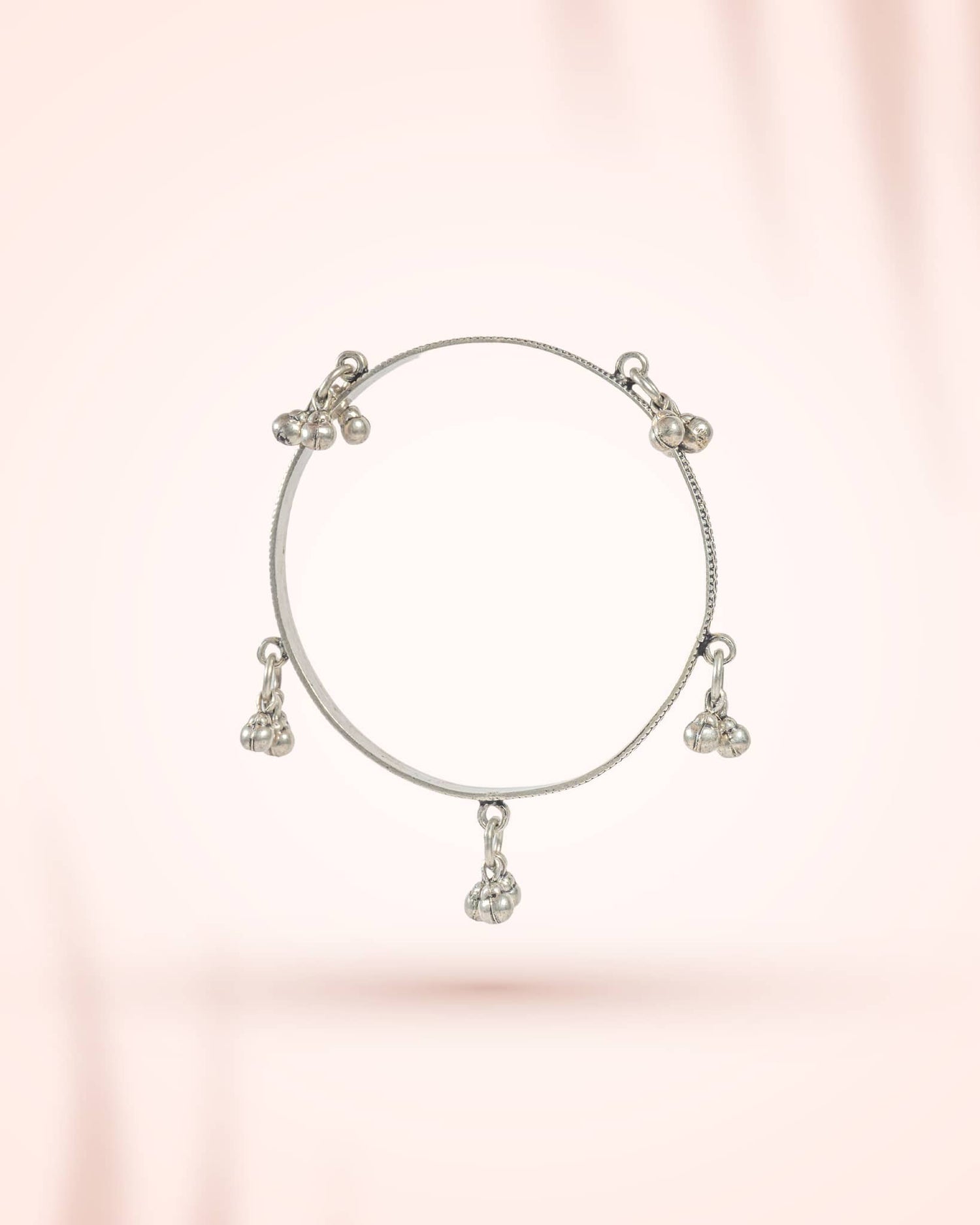 92.5 Sterling Silver Oxidized Ghungroo Bangle | Tribal Charm Bell Bracelet