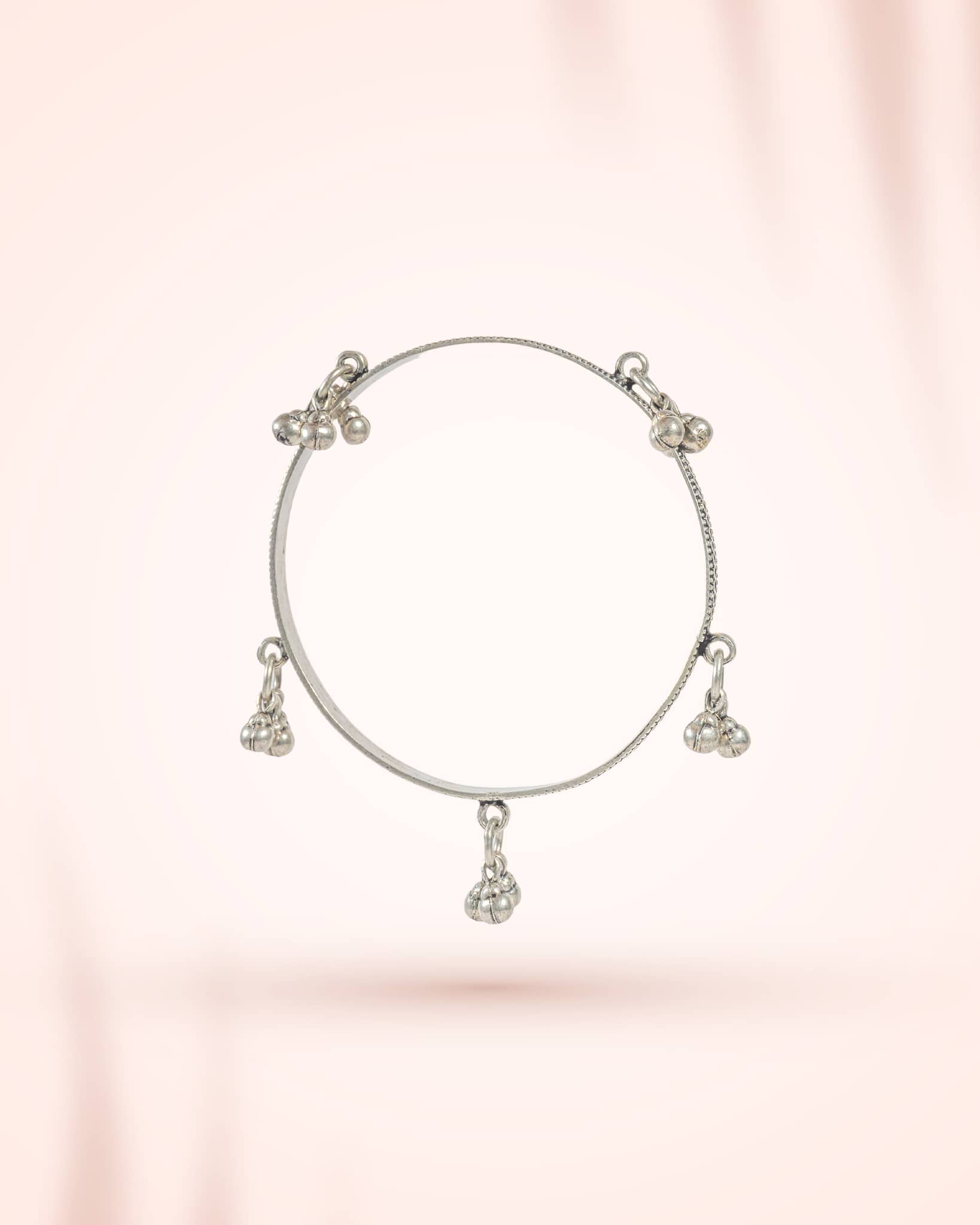 92.5 Sterling Silver Oxidized Ghungroo Bangle | Tribal Charm Bell Bracelet