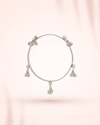 92.5 Sterling Silver Oxidized Ghungroo Bangle | Tribal Charm Bell Bracelet