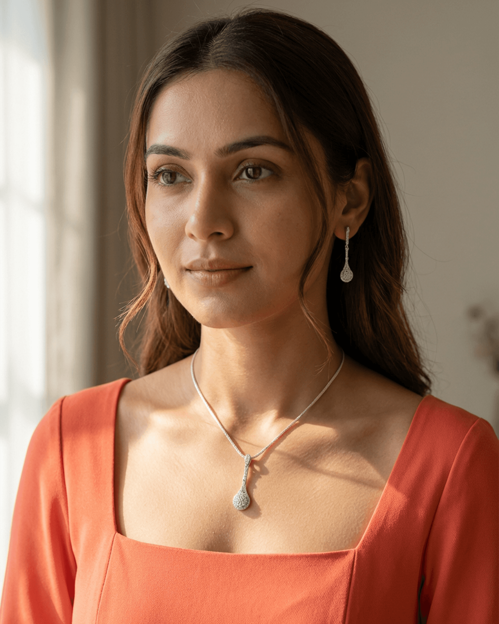 92.5 Sterling Silver CZ Teardrop Pendant Set | Diamond Look Linear Drop (Chain Not Included)