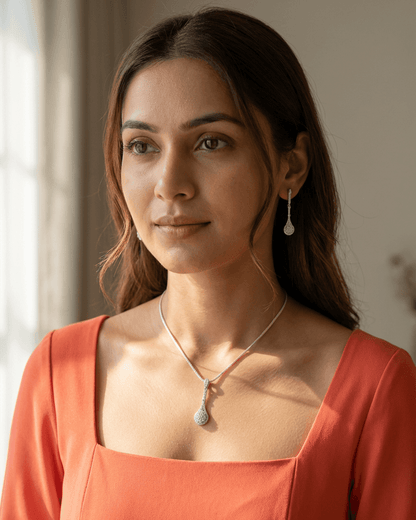 92.5 Sterling Silver CZ Teardrop Pendant Set | Diamond Look Linear Drop (Chain Not Included)