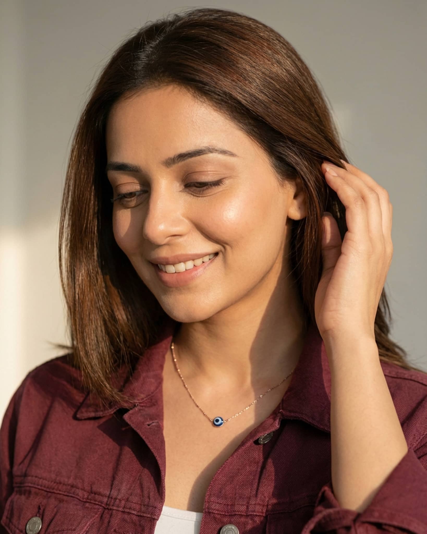 92.5 Sterling Silver Rose Gold Evil Eye Station Necklace | Blue Nazar Protection Charm