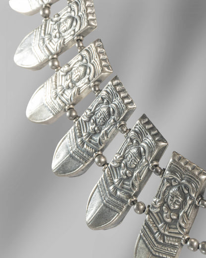 925 Sterling Silver Oxidized Temple Necklace | Goddess Motif Statement Choker