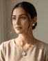 92.5 Sterling Silver Mother of Pearl Pendant Set | CZ Star Halo Studs (Chain Not Included)