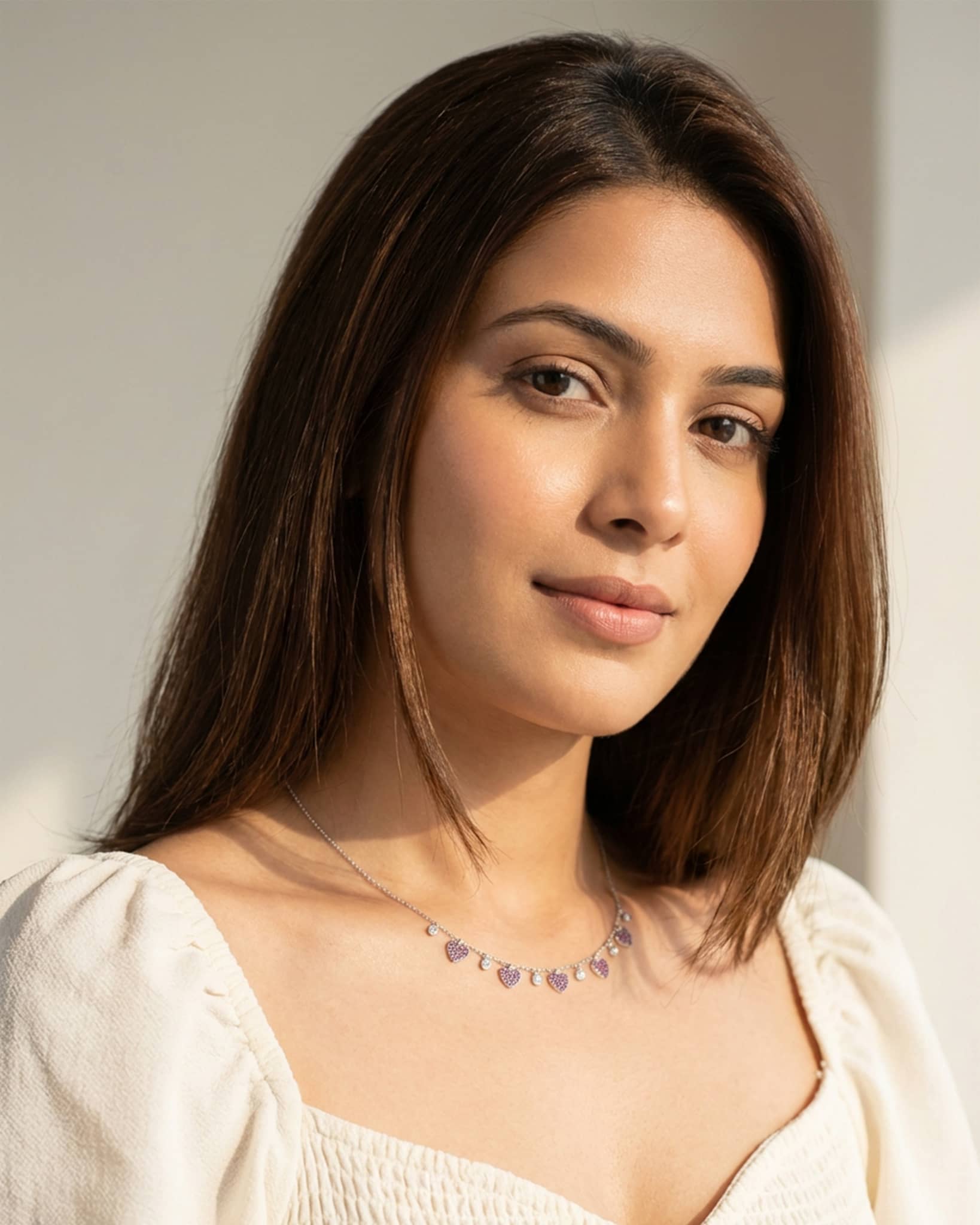 92.5 Sterling Silver Pink Pave Heart Station Necklace | Ruby Color CZ Dangles
