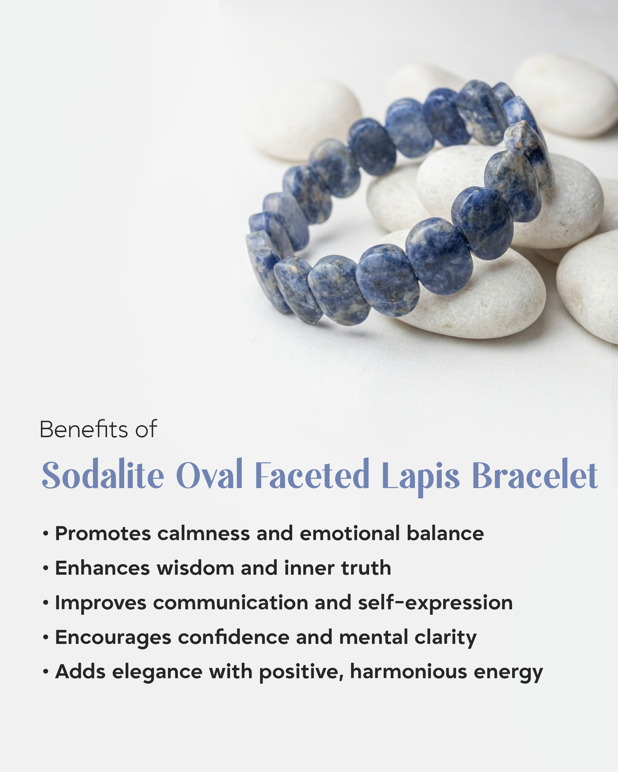 Natural Blue Sodalite Flat Tablet Bracelet | Stone of Logic & Inner Peace