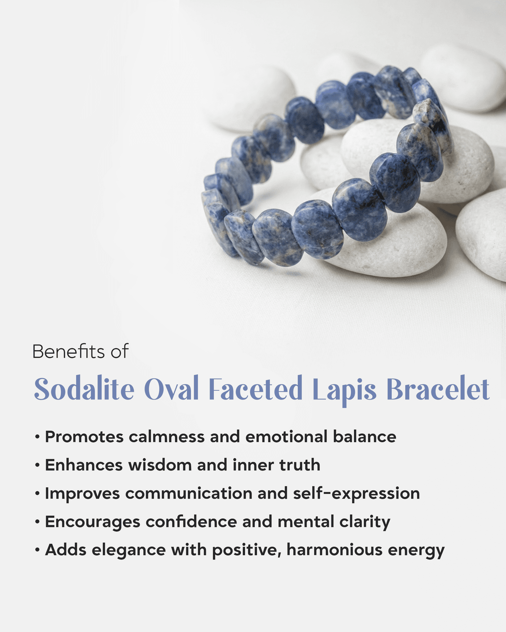 Natural Blue Sodalite Flat Tablet Bracelet | Stone of Logic &amp; Inner Peace