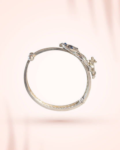 92.5 Sterling Silver Green &amp; Blue Jadau Floral Bangle | Royal Antique Openable Kada