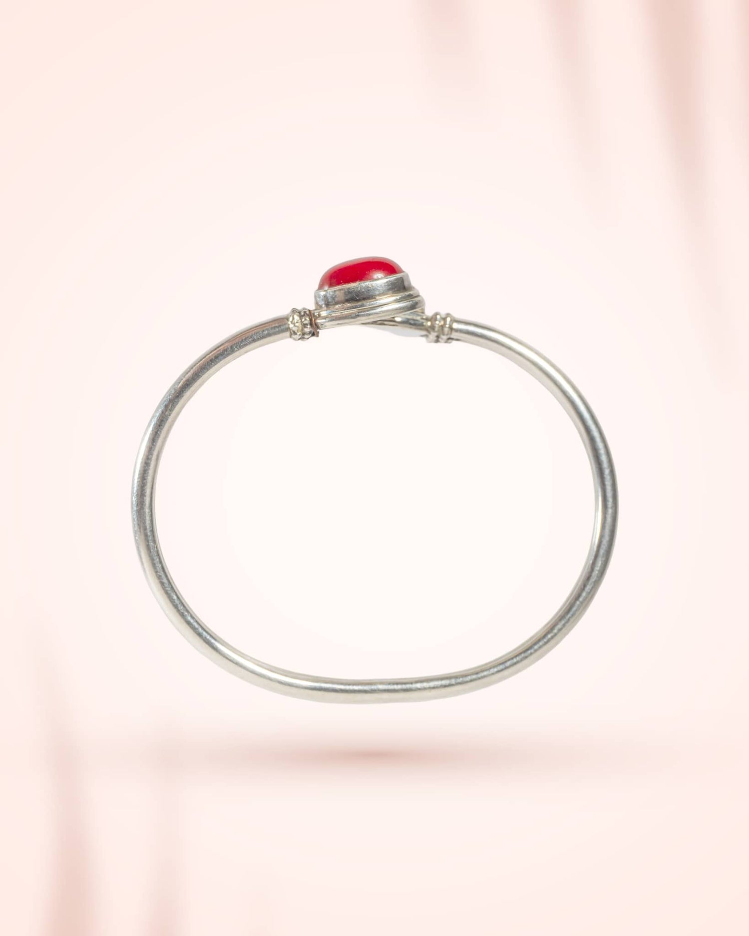 Silver Open Cuff Kada with Red Onyx Stone | Modern Adjustable Bangle