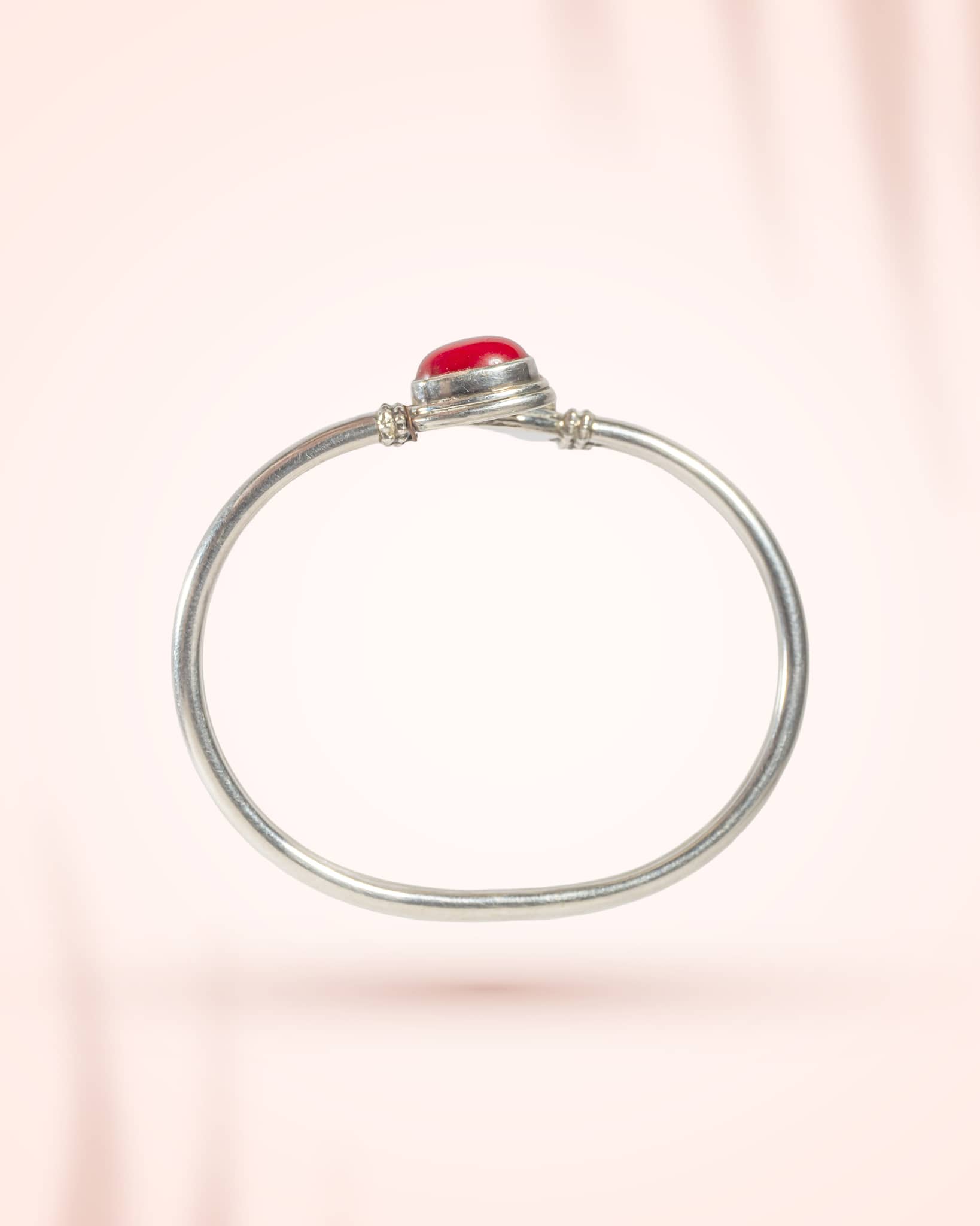 Silver Open Cuff Kada with Red Onyx Stone | Modern Adjustable Bangle