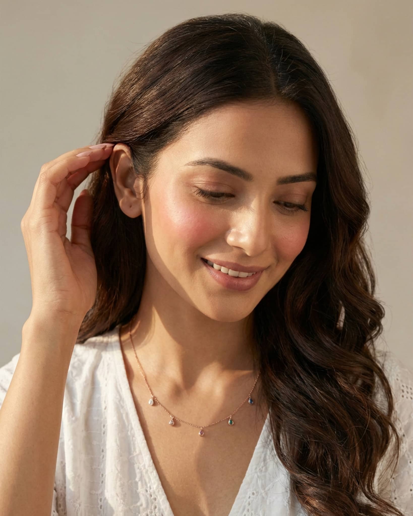 92.5 Sterling Silver Rose Gold Multi-Color Teardrop Necklace | Adjustable Slider Chain