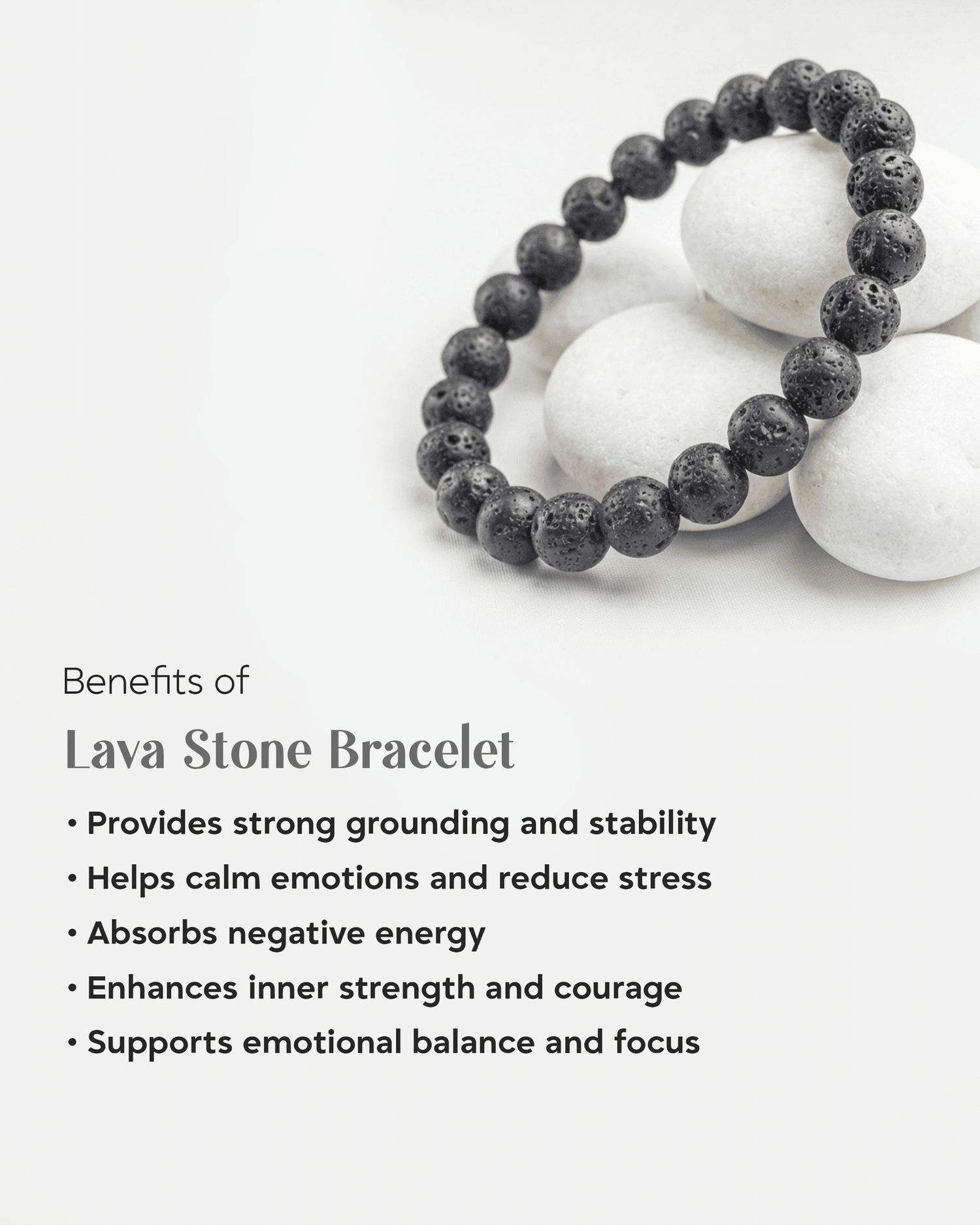 Natural Black Lava Stone Bracelet | Volcanic Rock Diffuser for Aromatherapy &amp; Grounding