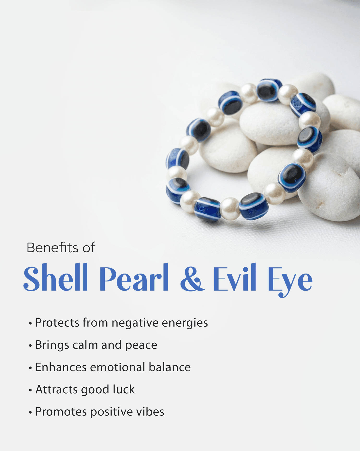 Shell Pearl &amp; Evil Eye Beaded Bracelet (8mm) | Full Protection Jewelry