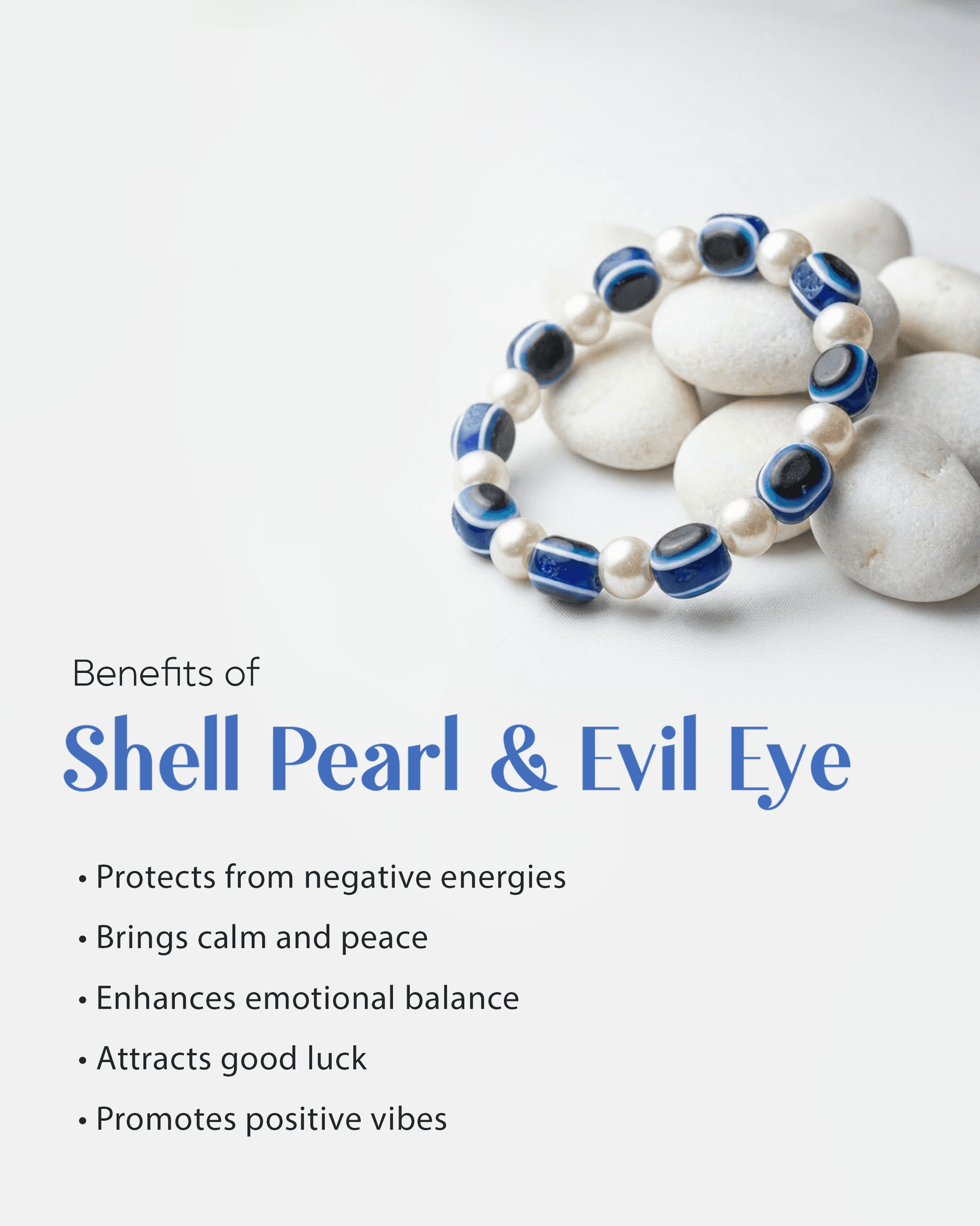 Shell Pearl & Evil Eye Beaded Bracelet (8mm) | Full Protection Jewelry
