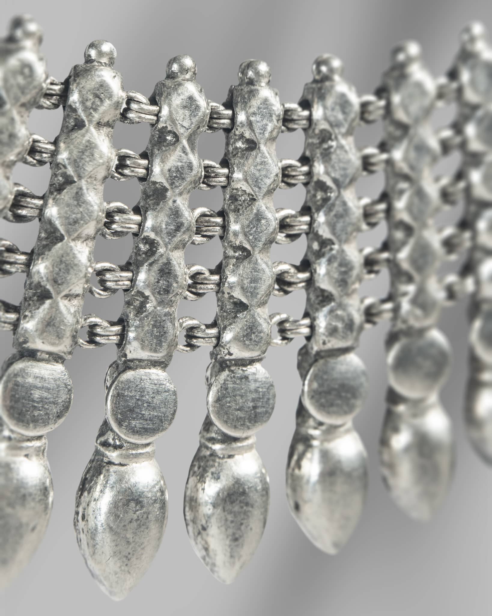 Oxidized 925 Sterling Silver Multi-Layer Tribal Necklace Set | Geometric Spike Choker with Earrings