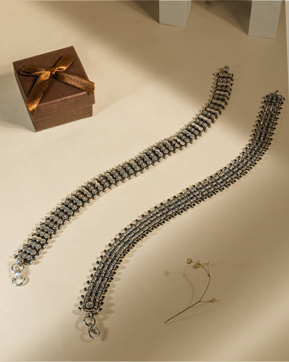 925 Sterling Silver Oxidized Traditional Anklets (Pair) | Heavy Ethnic Bridal Payal