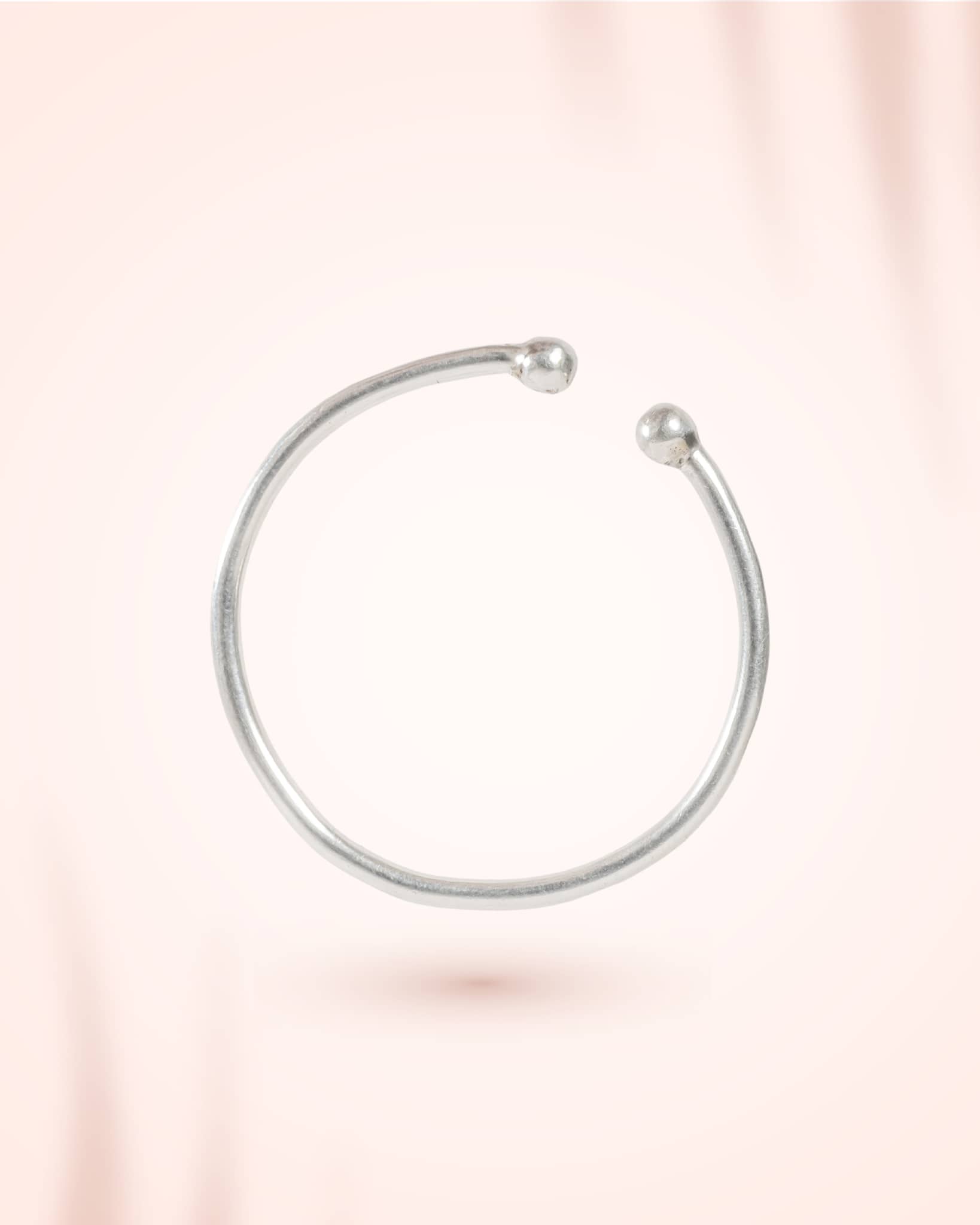 92.5 Sterling Silver Ball-End Open Cuff Bangle | Minimalist Adjustable Kada