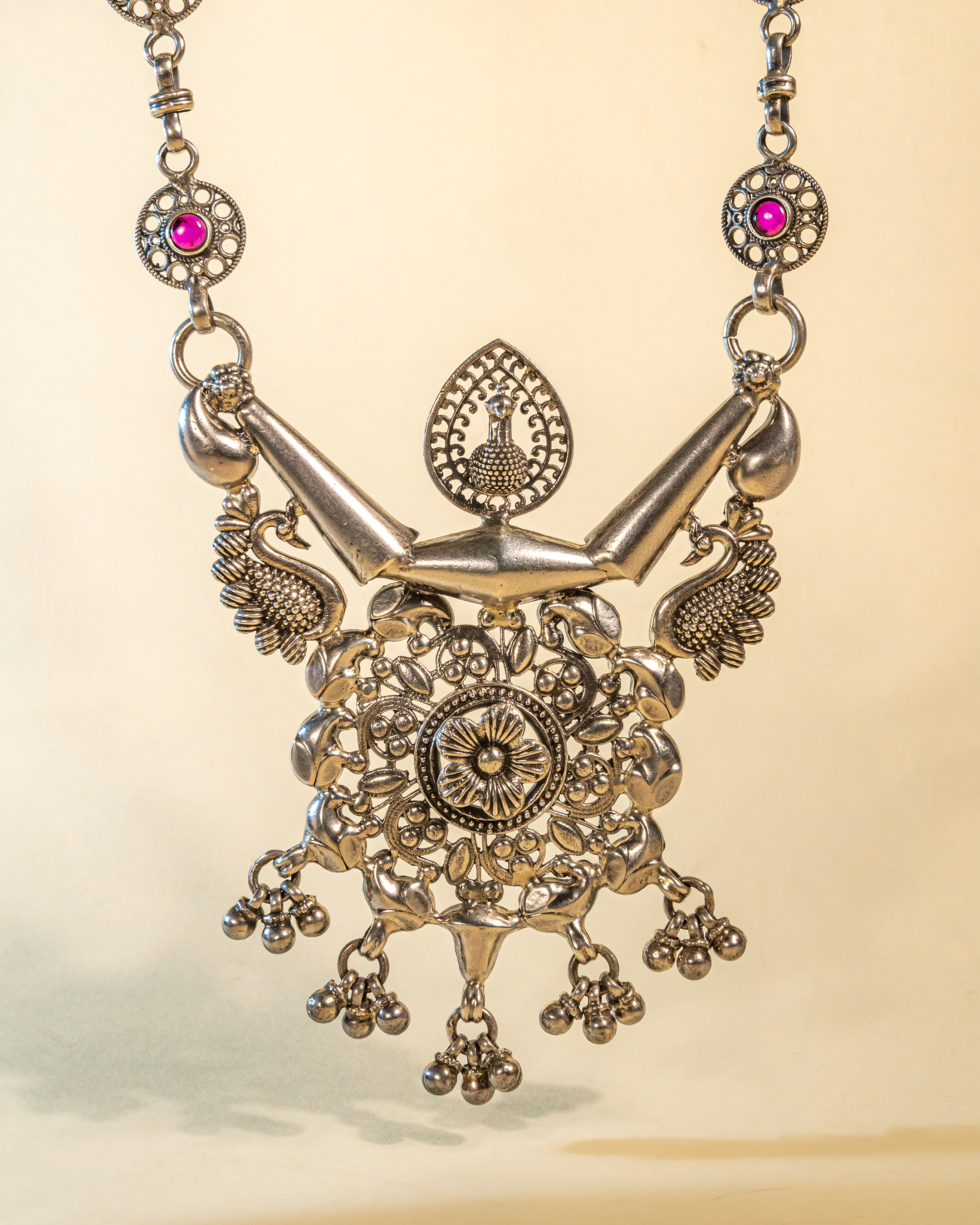 92.5 Sterling Silver Oxidized Filigree Statement Necklace with Multi-Stone Accents