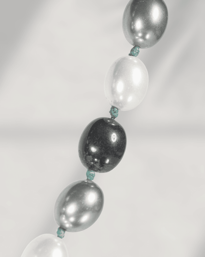 Oxidized 925 Sterling Silver Turquoise Teardrop Pendant Necklace | Tri-Color Shell Pearl Mala
