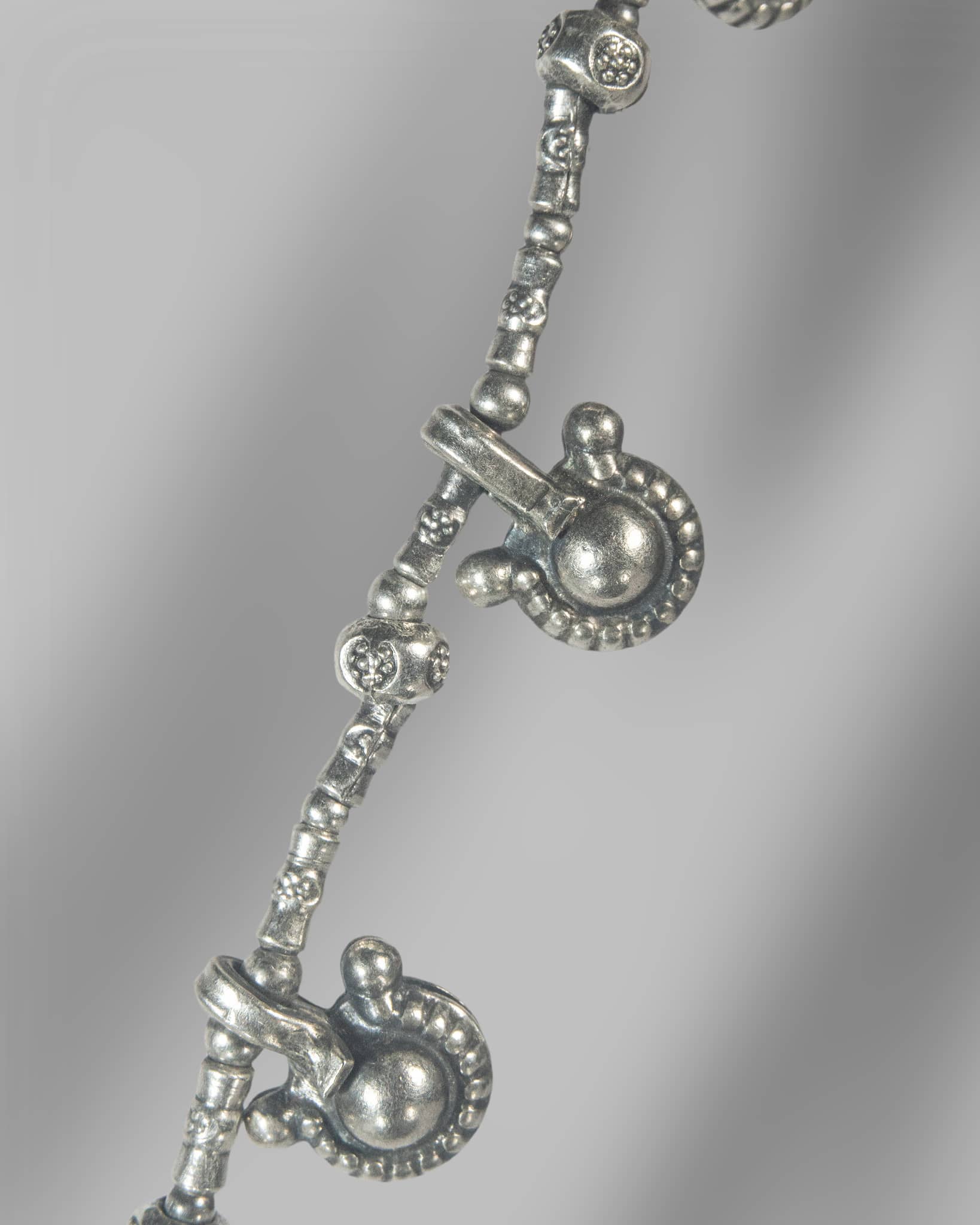 Oxidized 925 Sterling Silver Round Floral Pendant Necklace with Red & White Stones | Long Traditional Chain
