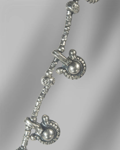 Oxidized 925 Sterling Silver Round Floral Pendant Necklace with Red &amp; White Stones | Long Traditional Chain