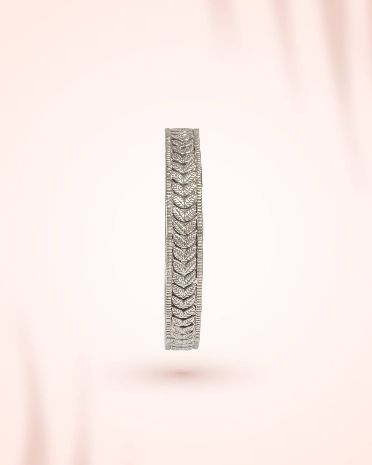 92.5 Sterling Silver Leaf Pattern Antique Bangle | Nature Motif Oxidized Kada