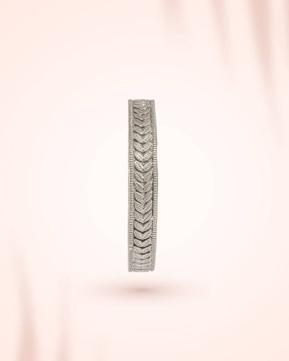 92.5 Sterling Silver Leaf Pattern Antique Bangle | Nature Motif Oxidized Kada
