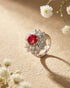 92.5 Sterling Silver Ruby CZ Cocktail Ring | Vintage Diamond Halo Cluster