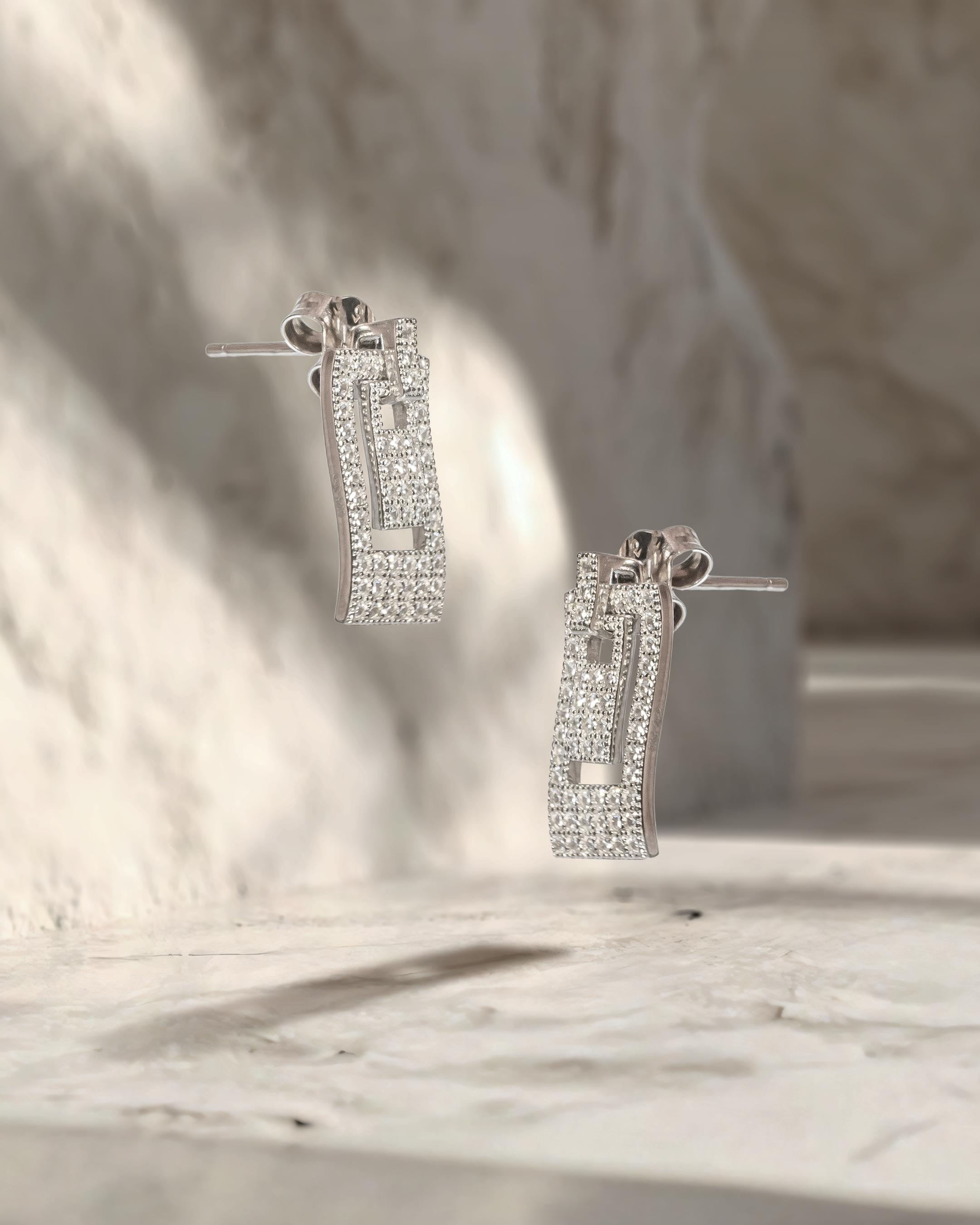 925 Sterling Silver Geometric Rectangle Pendant Set with CZ | Modern Office Wear (Chain Not Included)