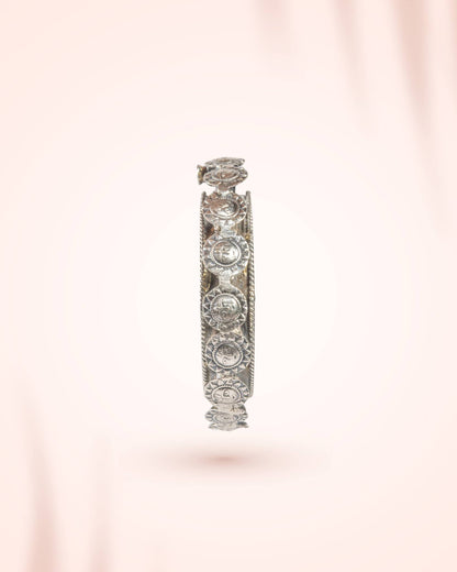 92.5 Sterling Silver Surya Face (Sun God) Statement Bangle | Temple Jewelry Kada