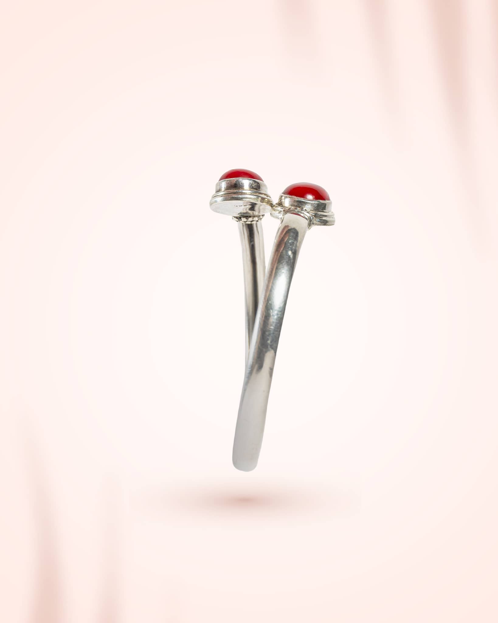 Silver Open Cuff Kada with Red Onyx Stone | Modern Adjustable Bangle