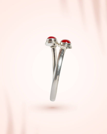 Silver Open Cuff Kada with Red Onyx Stone | Modern Adjustable Bangle