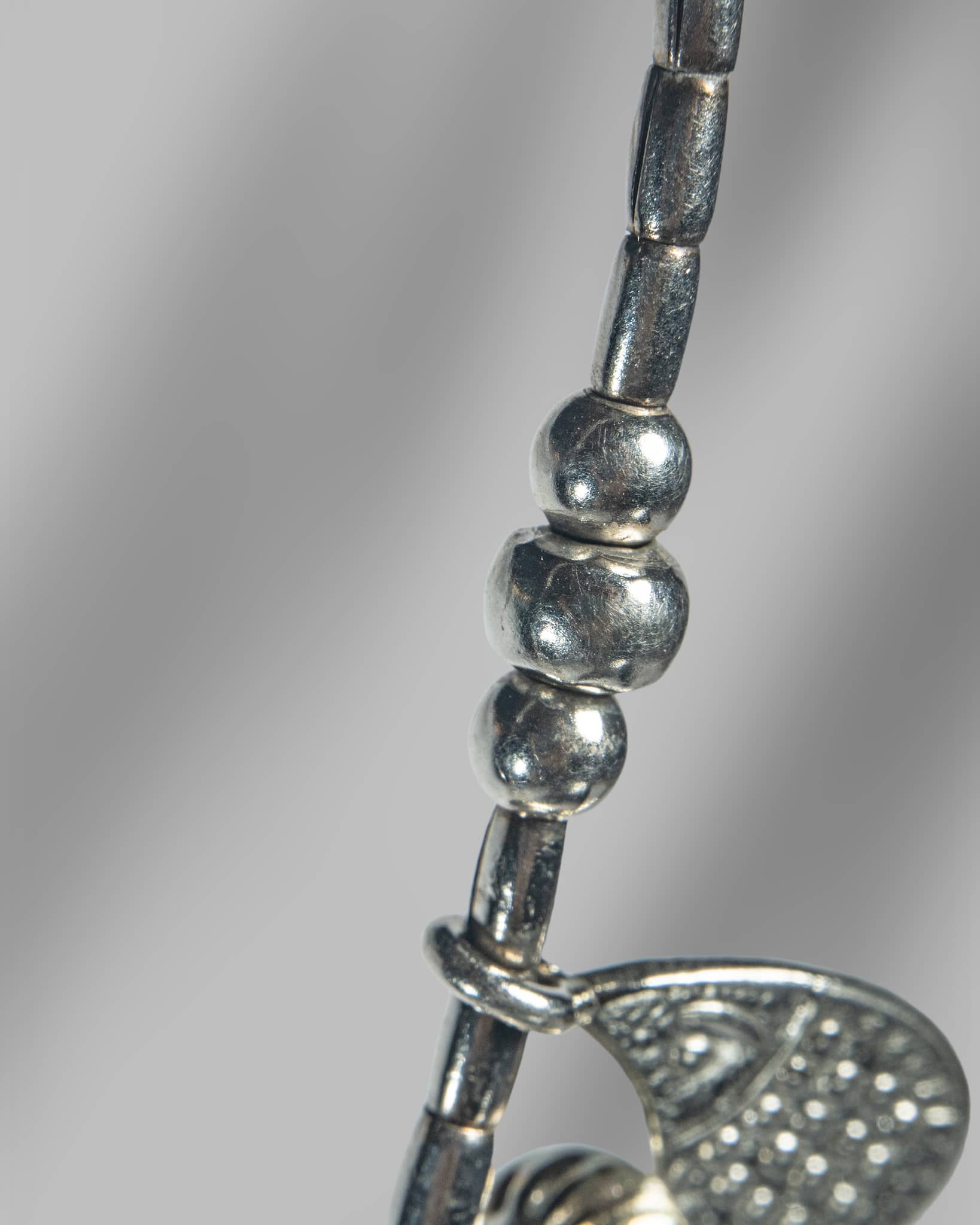 Oxidized 925 Sterling Silver Tribal Necklace with Textured Charms | Boho Beaded Choker