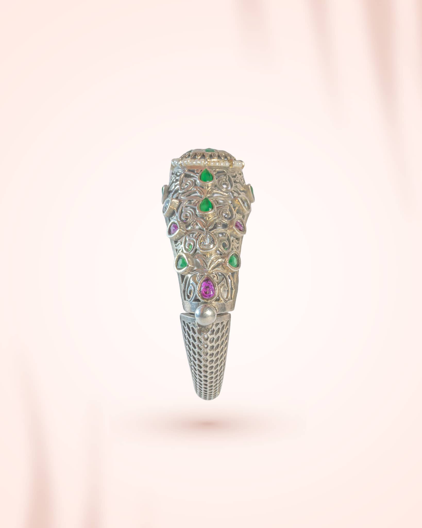 92.5 Sterling Silver Jadau Kundan Floral Bangle | Antique Multistone Wedding Kada