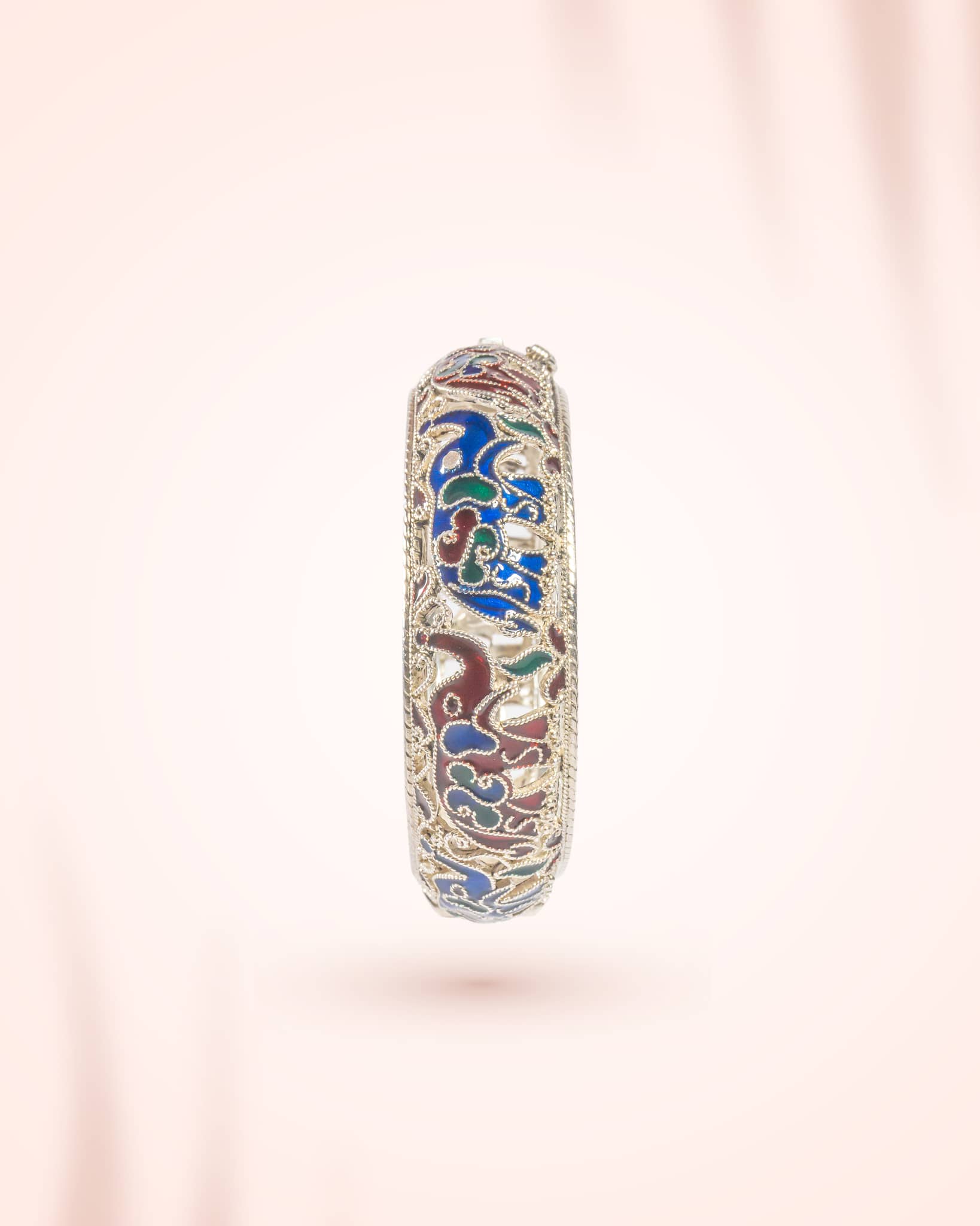 92.5 Sterling Silver Meenakari Elephant Bangle | Multicolor Enamel Traditional Kada