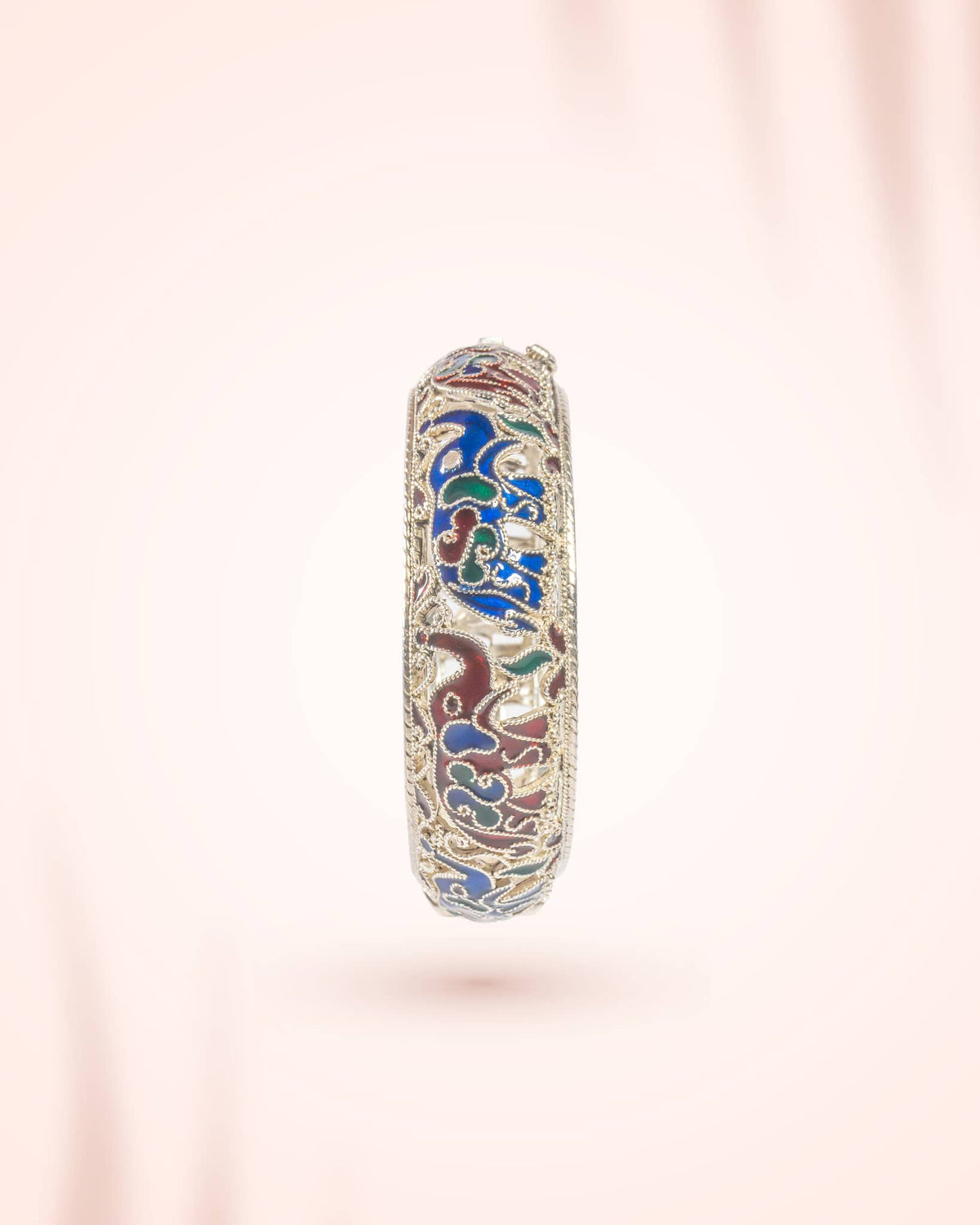 92.5 Sterling Silver Meenakari Elephant Bangle | Multicolor Enamel Traditional Kada