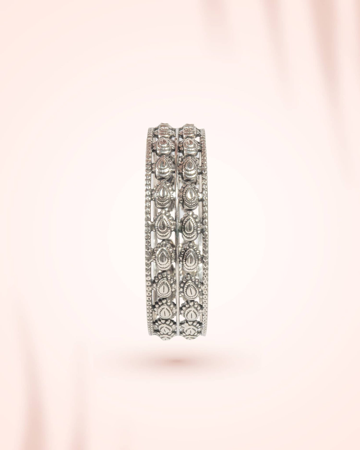 92.5 Sterling Silver Antique Multi-Row Motif Bangle | Traditional Oxidized Wide Kada