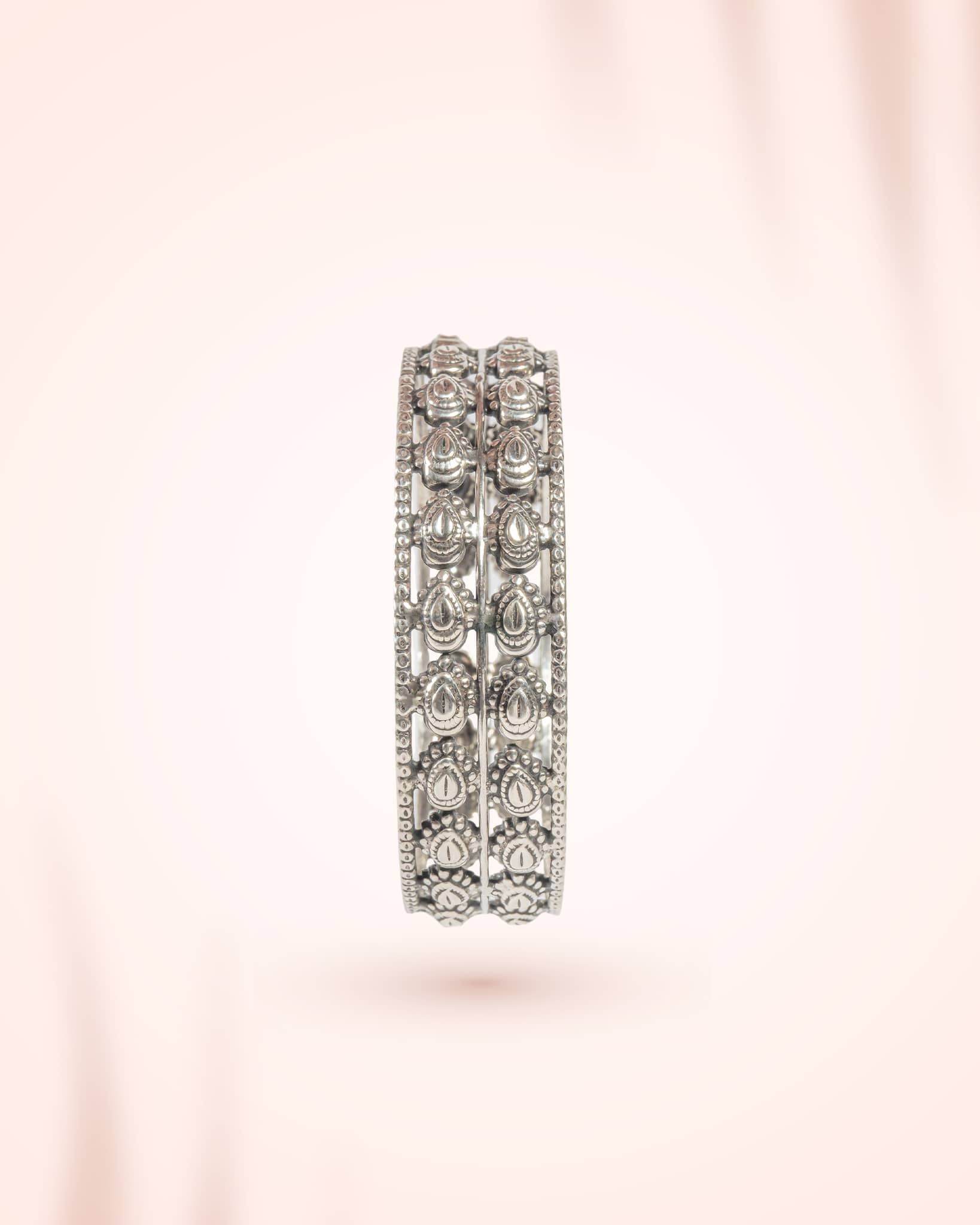 92.5 Sterling Silver Antique Multi-Row Motif Bangle | Traditional Oxidized Wide Kada