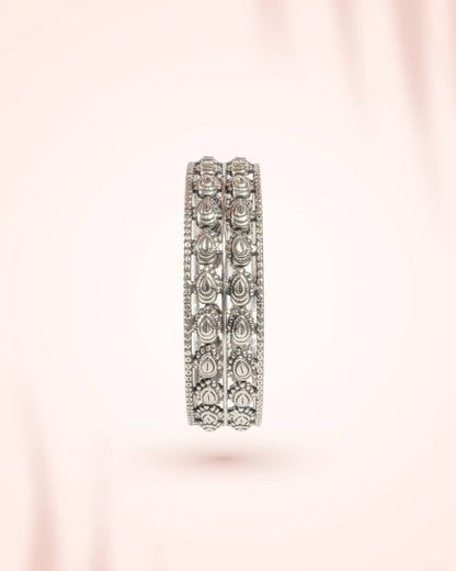 92.5 Sterling Silver Antique Multi-Row Motif Bangle | Traditional Oxidized Wide Kada