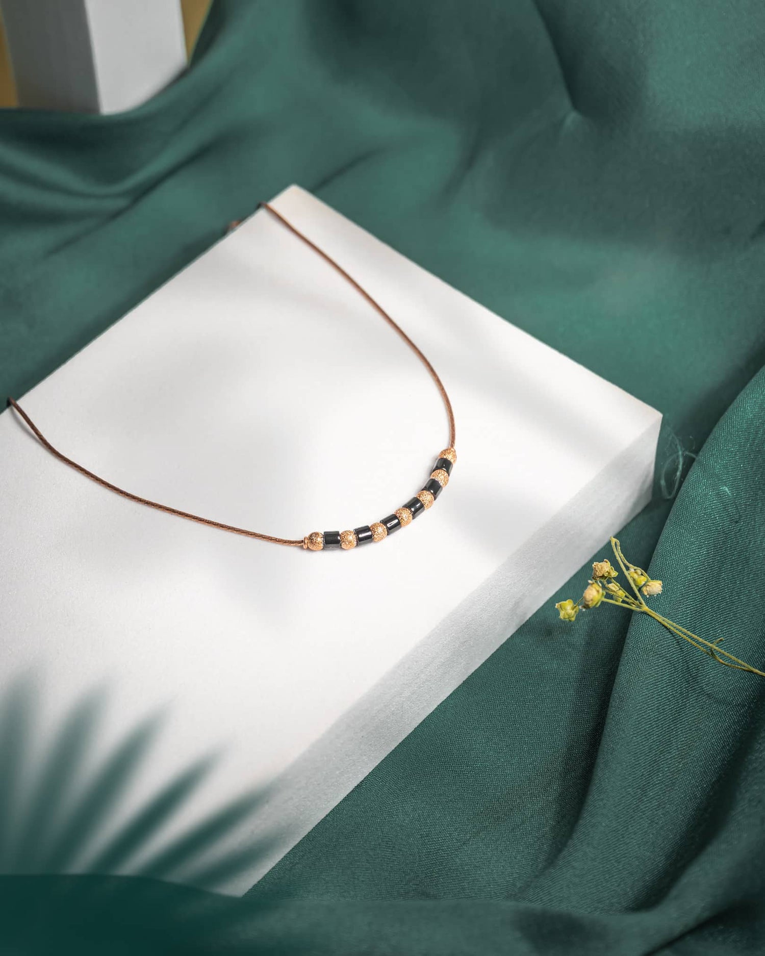 925 Sterling Silver Rose Gold Plated Single Anklet with Black Beads | Modern Nazariya Payal
