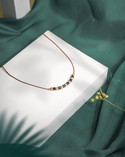 925 Sterling Silver Rose Gold Plated Single Anklet with Black Beads | Modern Nazariya Payal