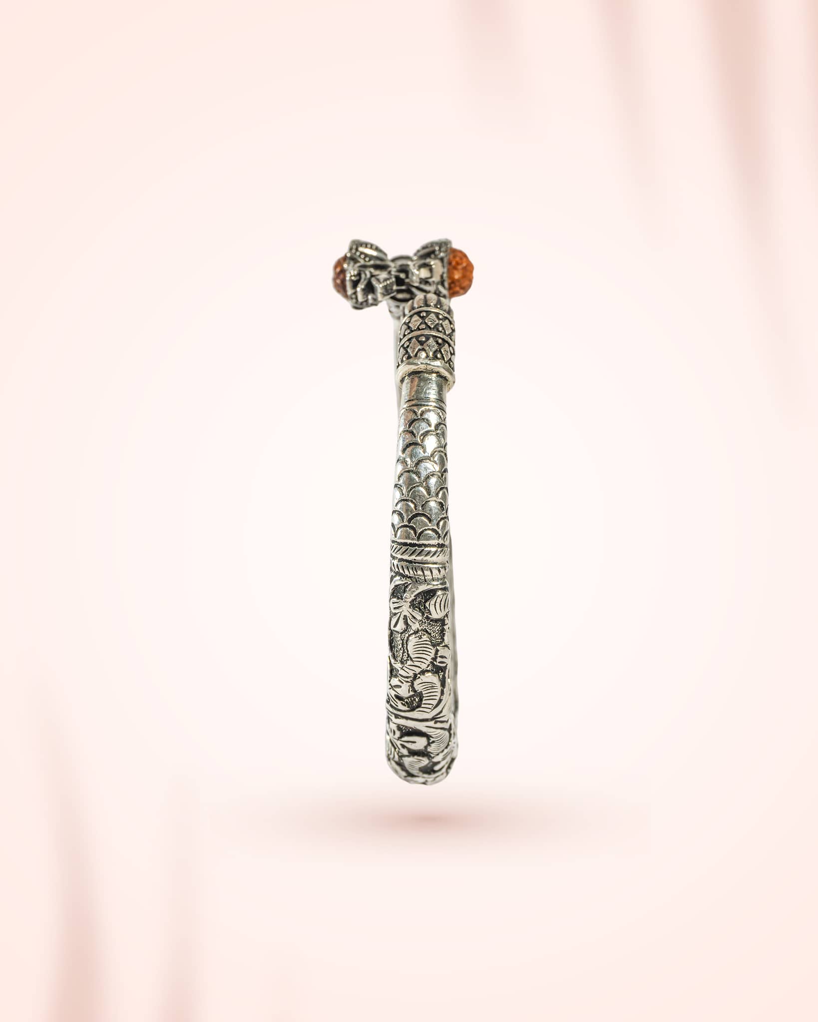 Oxidized Silver Shiva Trishul Damru Kada with Rudraksha | Mahadev Bracelet for Men