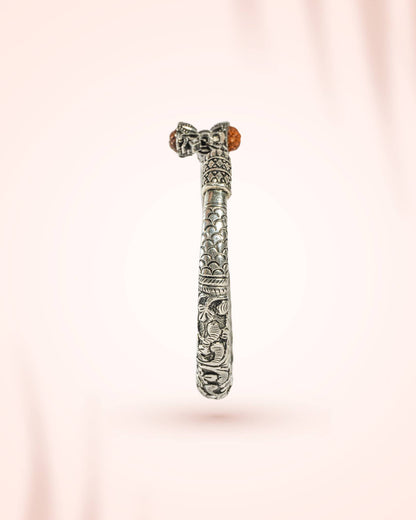 Oxidized Silver Shiva Trishul Damru Kada with Rudraksha | Mahadev Bracelet for Men