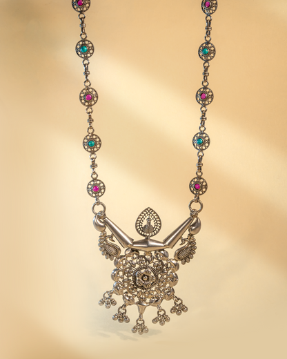 92.5 Sterling Silver Oxidized Filigree Statement Necklace with Multi-Stone Accents