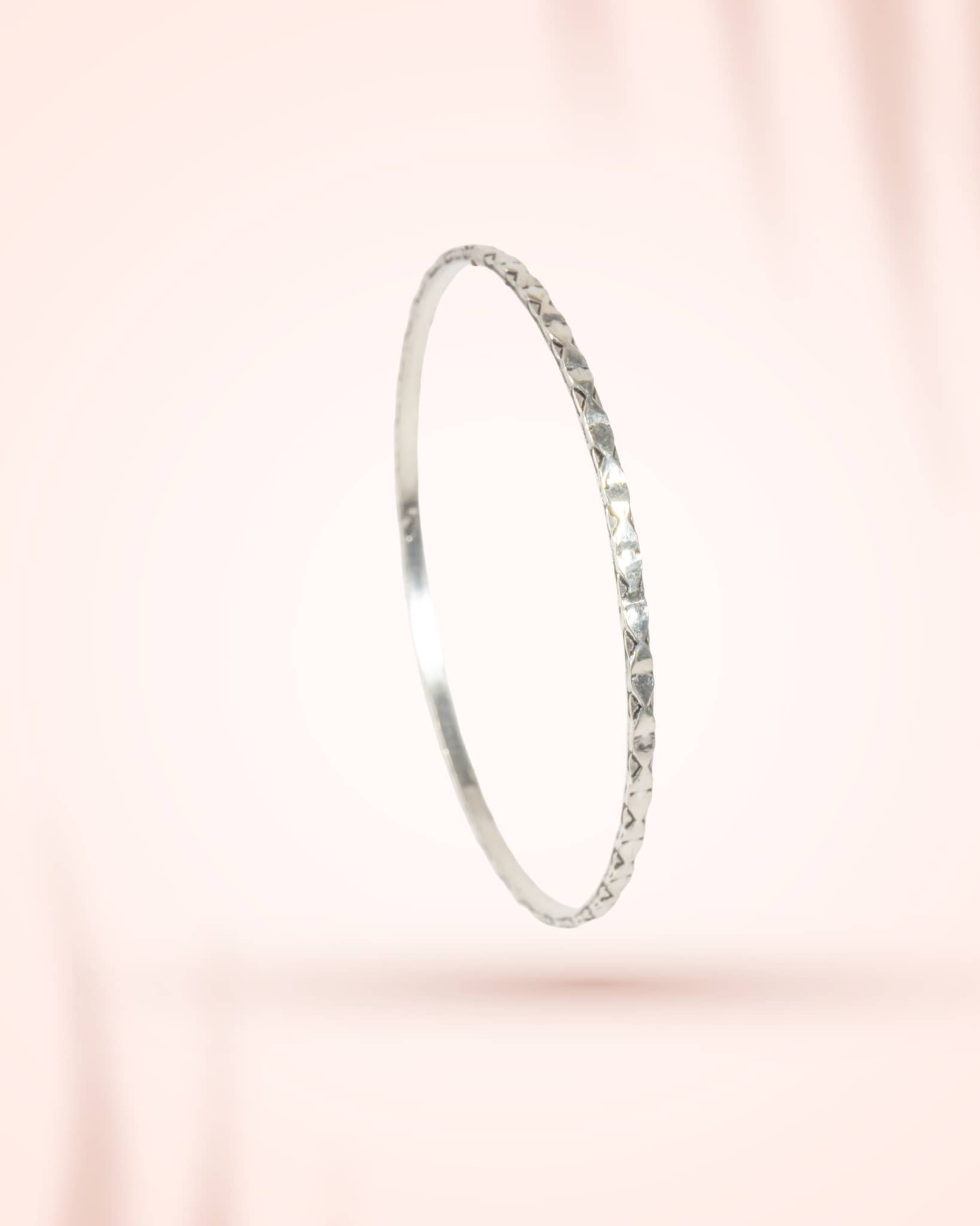 92.5 Sterling Silver Diamond Cut Chudi (Pair) | Textured Sparkle Bangles