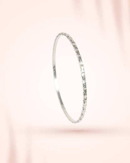 92.5 Sterling Silver Diamond Cut Chudi (Pair) | Textured Sparkle Bangles