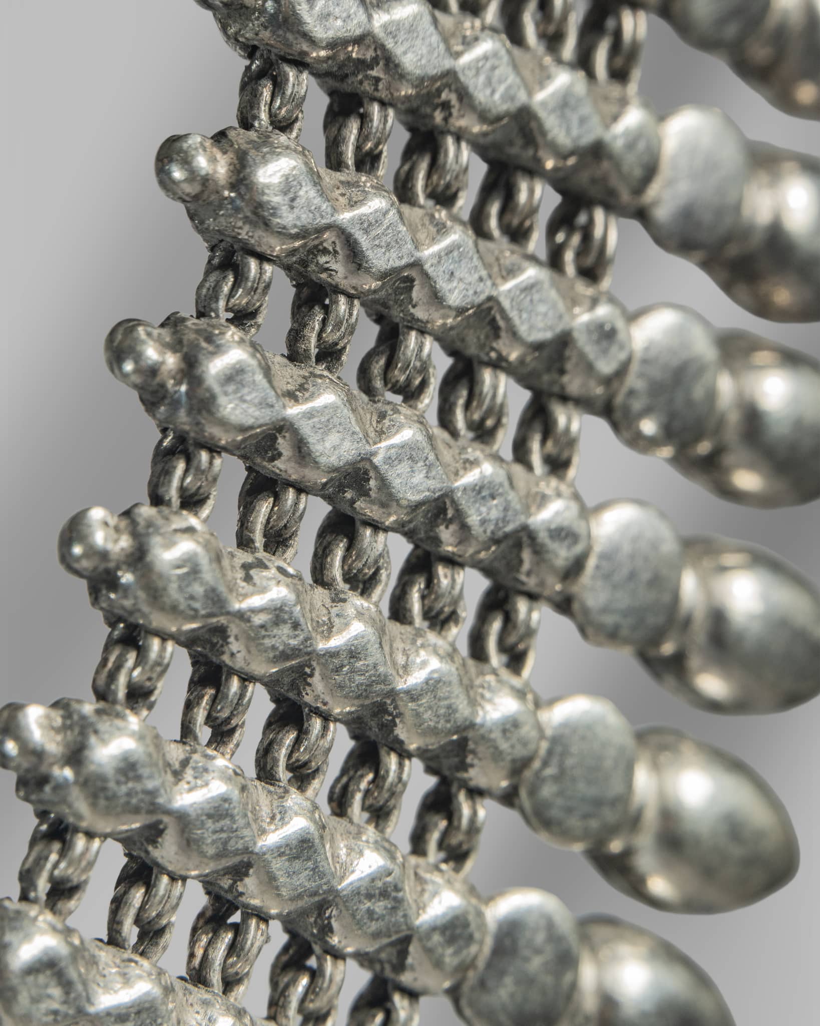 Oxidized 925 Sterling Silver Multi-Layer Tribal Necklace Set | Geometric Spike Choker with Earrings