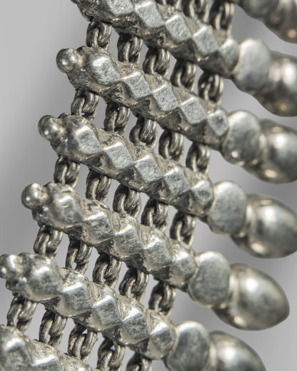 Oxidized 925 Sterling Silver Multi-Layer Tribal Necklace Set | Geometric Spike Choker with Earrings